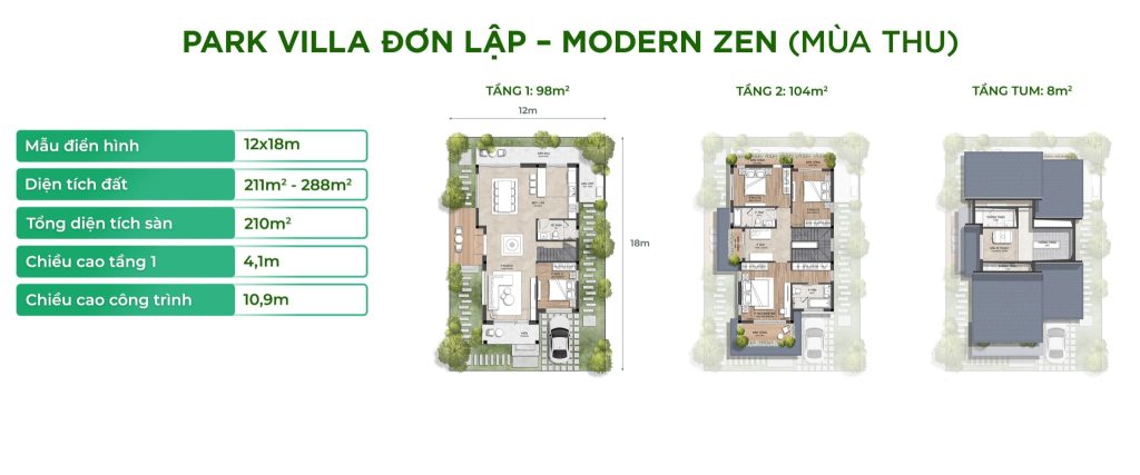 Diện tích, thiết kế Park Villa Đơn lập - Modern Zen